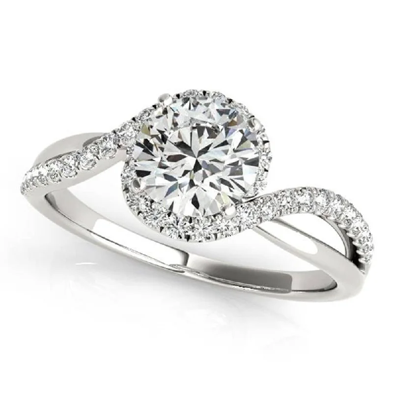 Ladies vintage-inspired engagement ring-Moissanite by Auriya 3/4ctw Halo Diamond Engagement Ring 1/5ctw 14K Gold