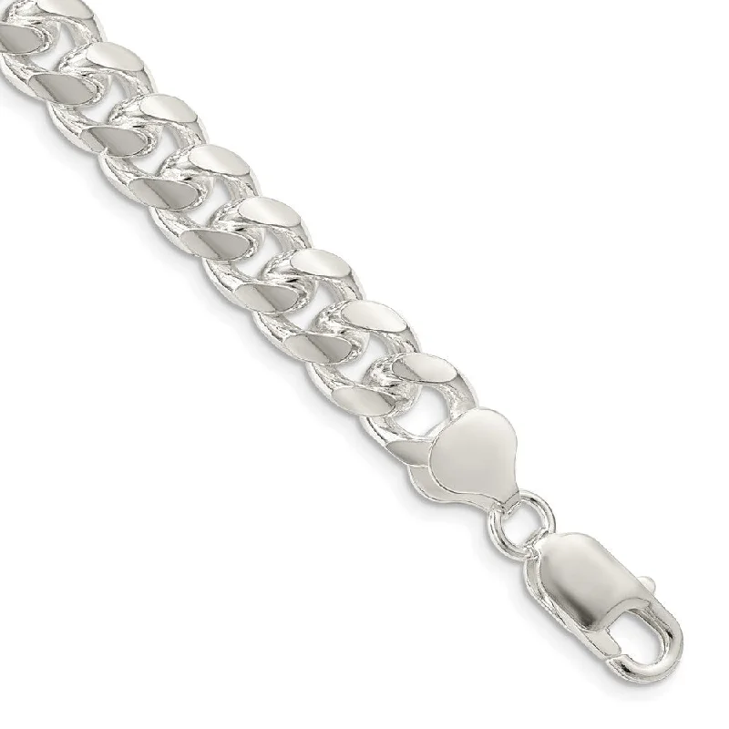 Ladies gemstone bangle bracelet-925 Sterling Silver 8.5mm Domed w/Side Diamond Cut Curb Chain Bracelet, 9"