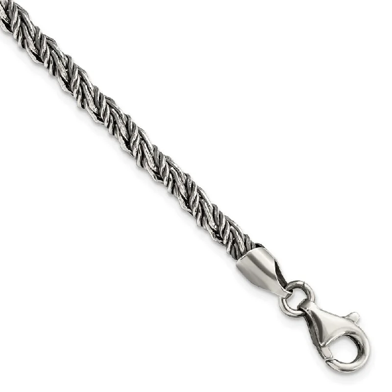 Ladies minimalist bracelet-925 Sterling Silver Antiqued Rope Bracelet, 8.5" (W-4.34mm)