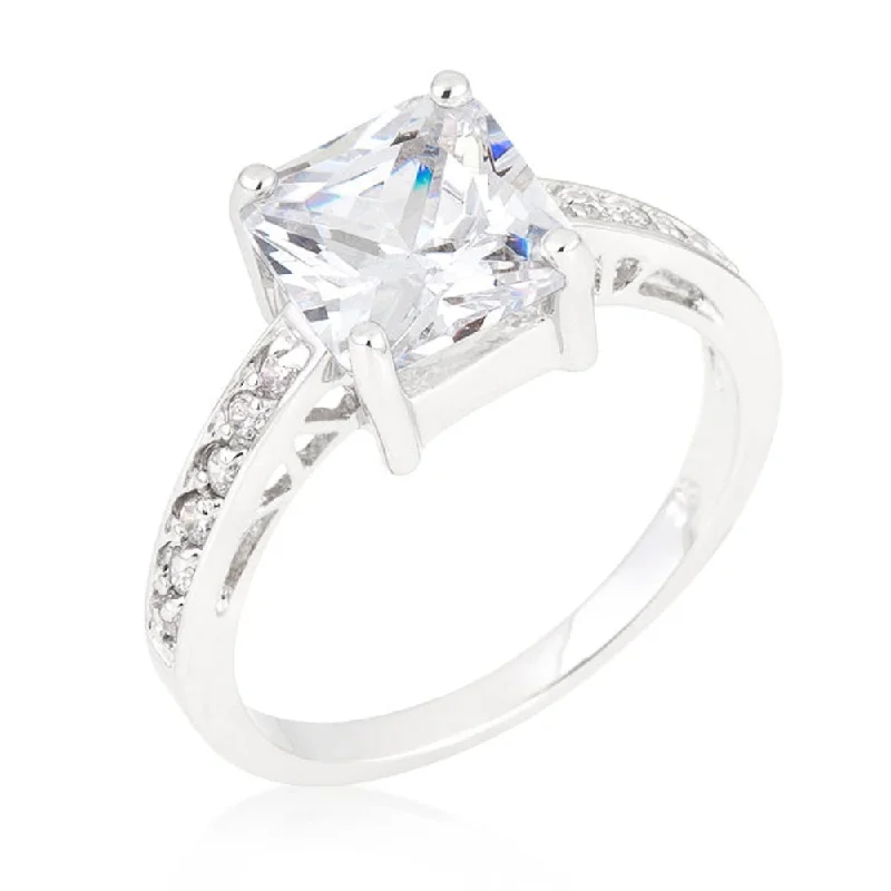 Ladies square-cut engagement ring-Princess Clear Ring Timeless Cz Solitaire Engagement Ring, Perfect Gift For Her