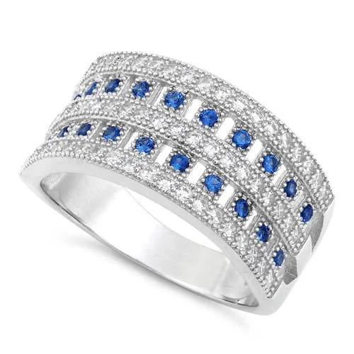 Ladies colorful gemstone ring-Sterling Silver Elegant Pave Blue Spinel CZ Ring