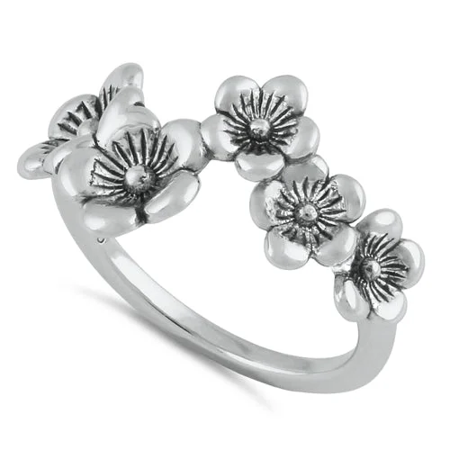 Ladies heart-shaped ring-Sterling Silver Flowers Ring