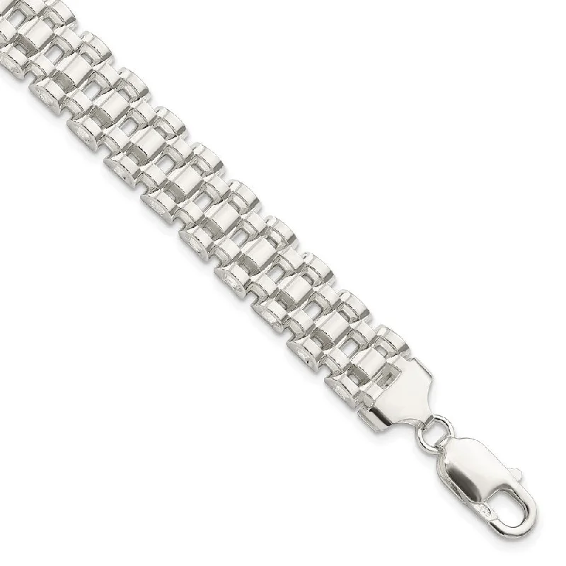 Ladies diamond bracelet-925 Sterling Silver Fancy Link Bracelet, 7.75" (W-9.85mm)