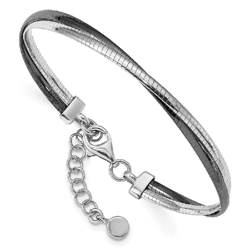 Ladies elegant charm bracelet-925 Sterling Silver Rhodium and Ruth-plated Bracelet, 7" w/1in Extender