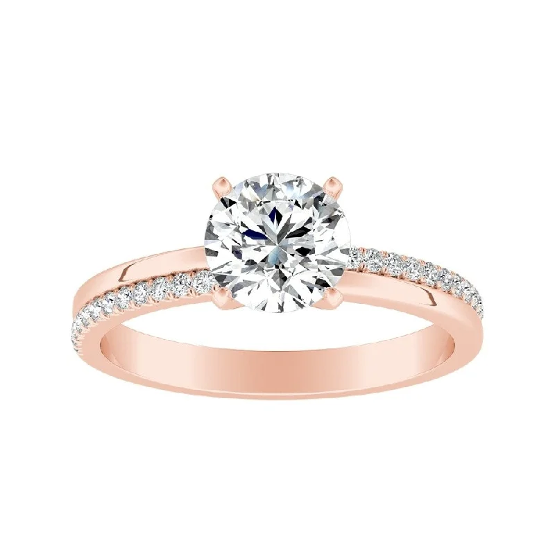 Ladies engagement ring with white diamonds-Auriya Modern 1/2ct Moissanite and Diamond Engagement Ring 1/8ctw 14K Gold