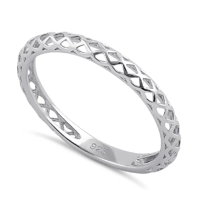 Ladies diamond ring for her-Sterling Silver Basket Band Ring