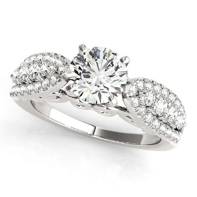 Ladies art deco engagement ring with diamonds-Auriya Unique 1/2ct Round Moissanite and 1/2ctw Diamond Engagement Ring 14K Gold