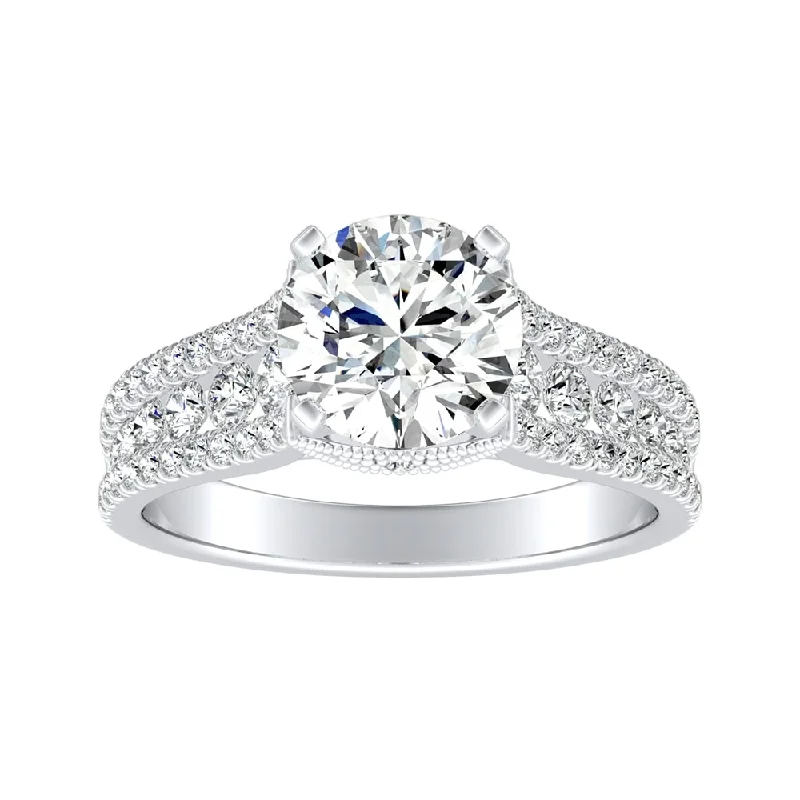 Ladies halo ring with diamonds-Auriya 14k Gold Vintage 2ct Moissanite and Diamond Engagement Ring 5/8ctw