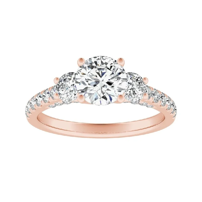 Ladies antique style engagement ring-Auriya 3-Stone 1/2ct Round Moissanite and 7/8ct Diamond Engagement Ring 14K Gold