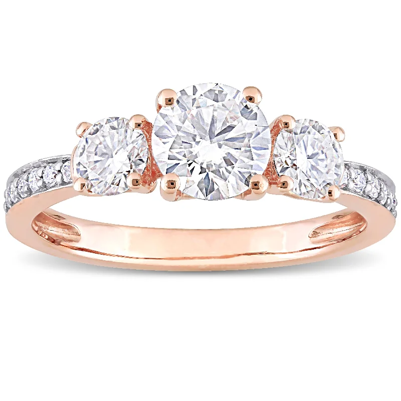 Ladies radiant diamond engagement ring-Miadora 1 3/8ct DEW Moissanite 3-Stone Engagement Ring in 10k Rose Gold