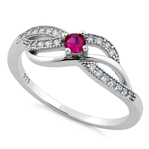 Ladies gemstone eternity ring-Sterling Silver Elegant Dark Pink CZ Ring