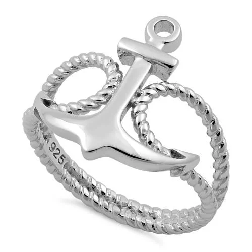 Ladies wedding ring-Sterling Silver Anchor Rope Ring