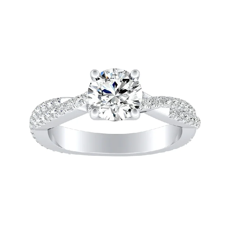 Ladies engagement ring with white diamonds-Auriya 1 1/2ct Twisted Moissanite and 1/2ctw Diamond Engagement Ring 14K Gold