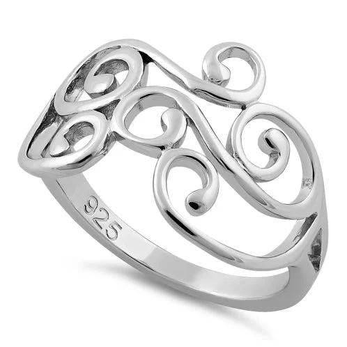 Ladies rose gold ring-Sterling Silver Swirl Ring