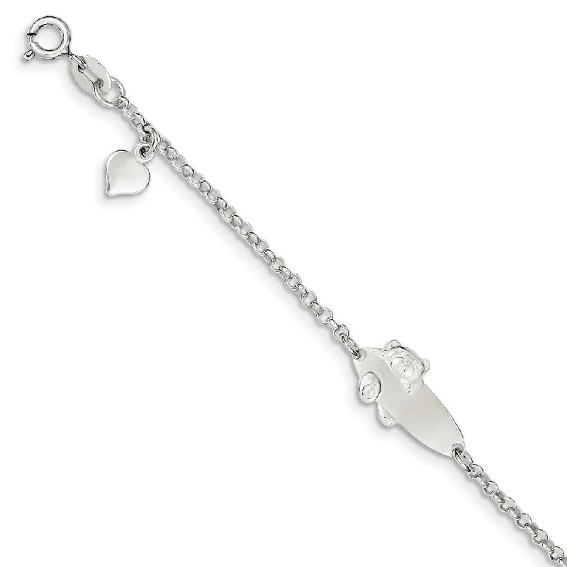 Ladies crystal bracelet-925 Sterling Silver Childrens Teddy Bear ID Bracelet, 5" w/1in Extender