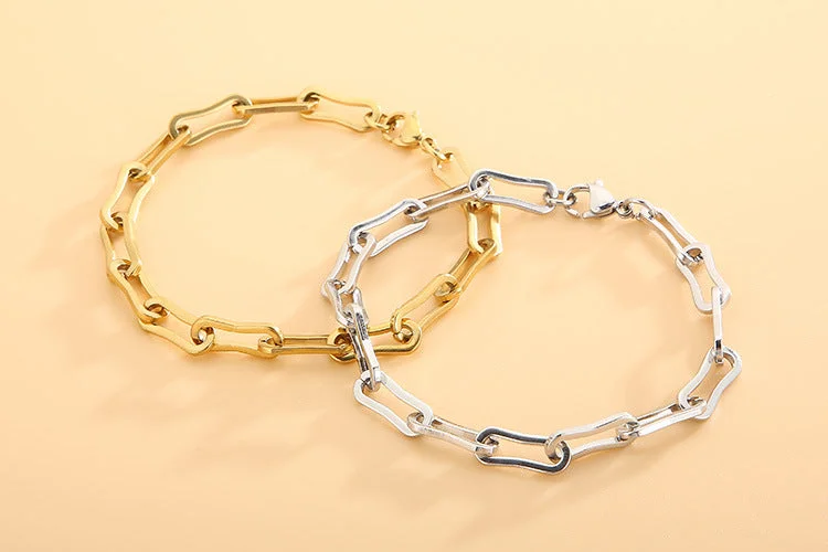 Ladies charm bracelet-European And American 18k Gold Stainless Steel Rectangular Chain Necklace Bracelet Wholesale