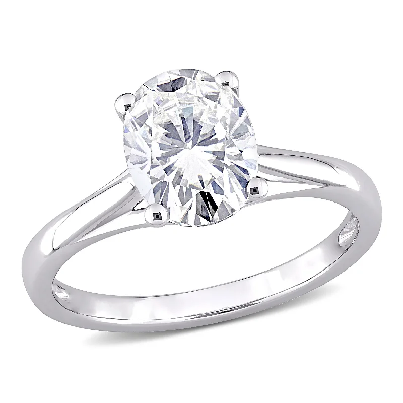 Ladies square-cut engagement ring-Miadora 2ct DEW Oval-cut Moissanite Solitaire Engagement Ring in 10k White Gold