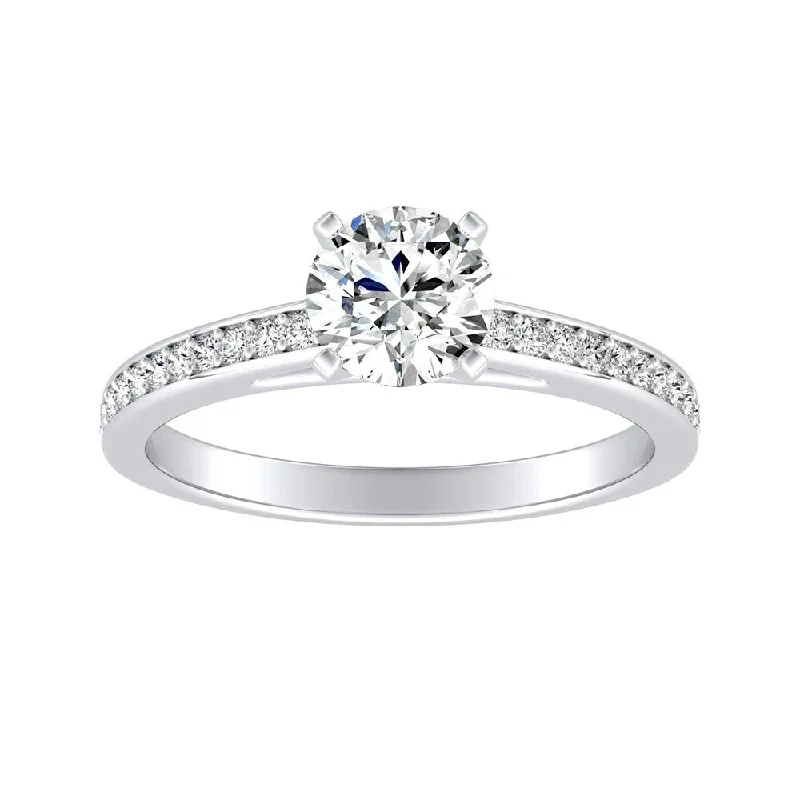 Ladies solitaire engagement ring-Auriya 1/2ct Round Moissanite and Diamond Engagement Ring 1/6ctw 14k Gold