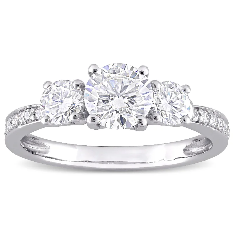 Ladies radiant cut engagement ring-Miadora 1 3/8ct DEW Moissanite 3-Stone Engagement Ring in 10k White Gold