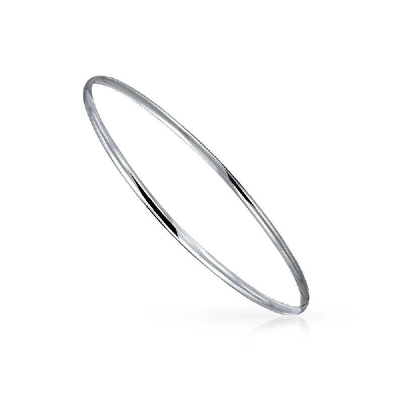 Ladies silver tennis bracelet-Plain Simple Sterling Silver Bangle Bracelet Set, 2-3MM, Round & Square Edges