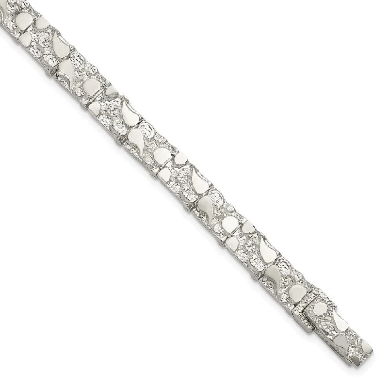 Ladies bangle with diamonds-925 Sterling Silver 7mm Nugget Bracelet, 7"