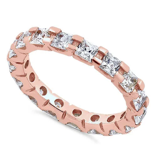 Ladies cocktail ring-Rose Gold Plated Sterling Silver Eternity Ring