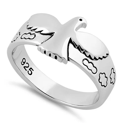 Ladies gemstone engagement ring-Sterling Silver Flying Dove Ring