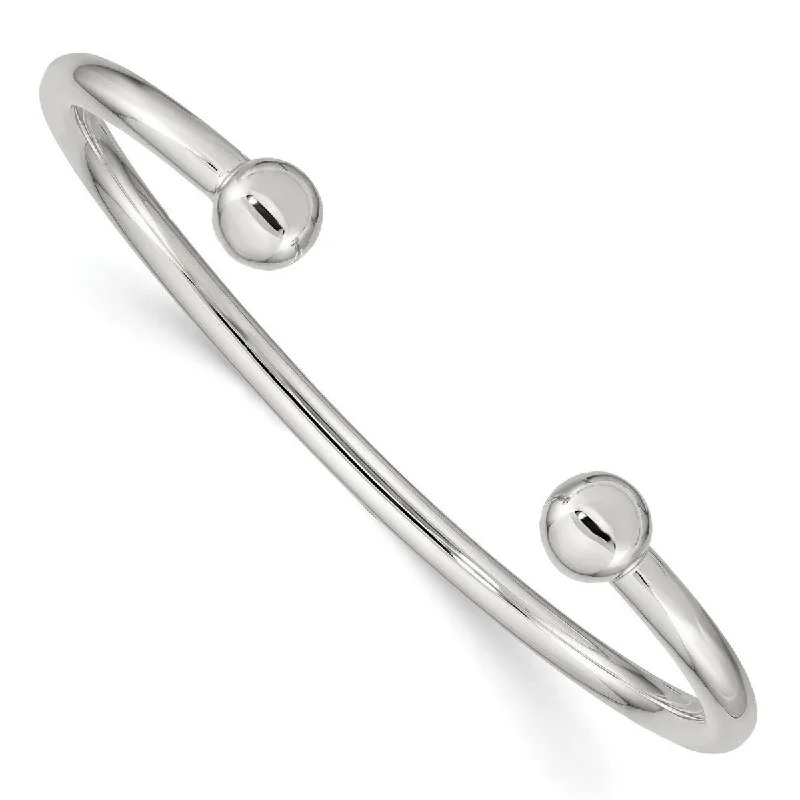 Ladies minimalist bracelet-Curata 925 Sterling Silver 4mm Ball Endcap Cuff Bangle Bracelet