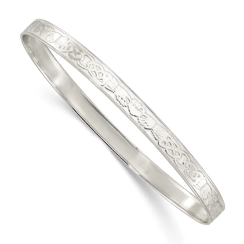 Ladies luxury bangles-925 Sterling Silver Claddagh Slip-on Bangle Bracelet (7.06grm)