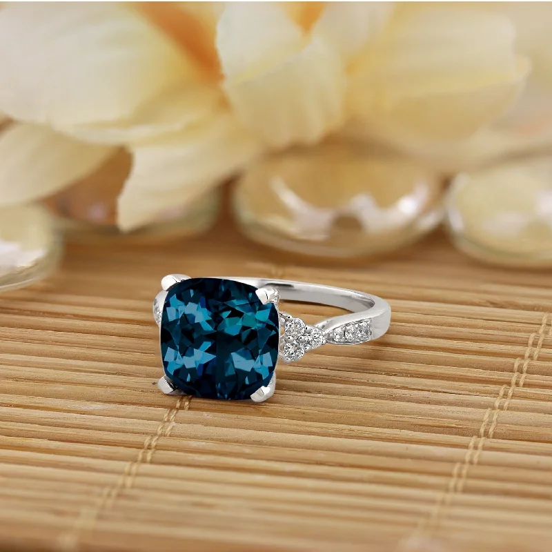 Ladies custom-designed engagement ring-Auriya 1 1/5ct Fancy Cushion London Blue Topaz and Diamond Engagement Ring 1/4ctw 14k Gold