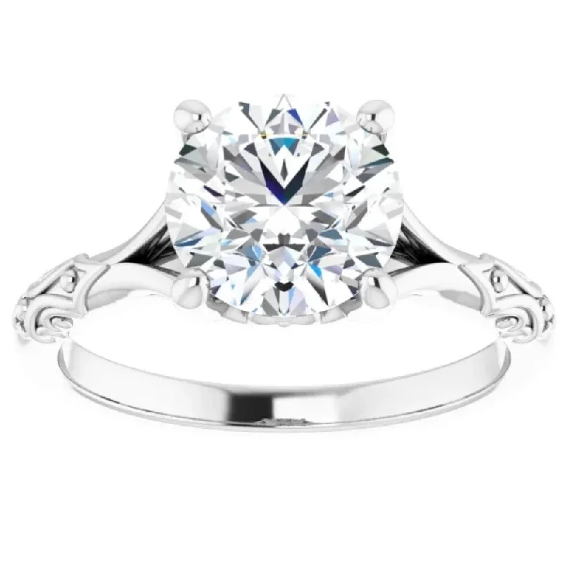 Ladies simple engagement ring-3Ct Moissanite Vintage Engagement Solitaire Ring 14k White Yellow or Rose Gold