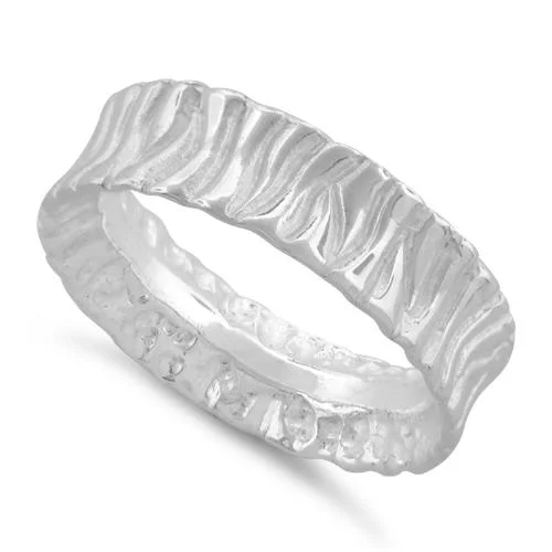 Ladies silver eternity ring-Sterling Silver Wood Design Ring