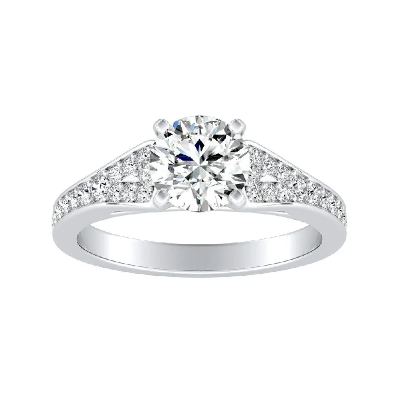 Ladies square-cut engagement ring-Auriya Round 3/4ct Moissanite and 1/4ct TDW Diamond Engagement Ring 14k Gold