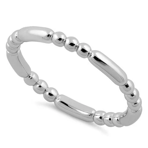 Ladies gold wedding band with diamonds-Rhodium Plated Stackable Bead and Bar Ring