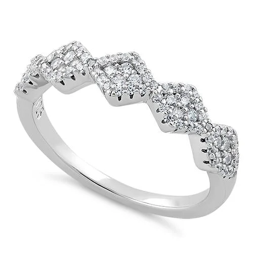 Ladies alternative wedding ring-Sterling Silver Rhombus Shape CZ Ring