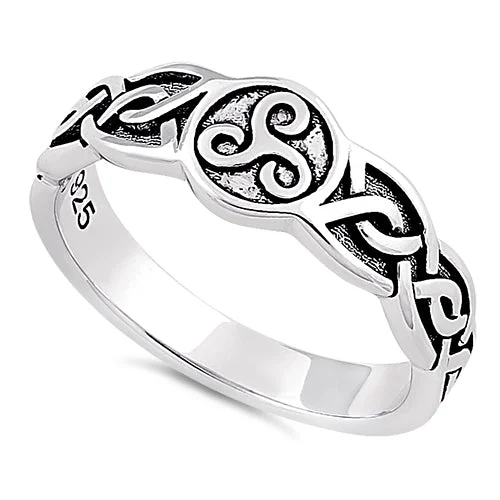 Ladies halo ring-Sterling Silver Celtic Triskelion Ring