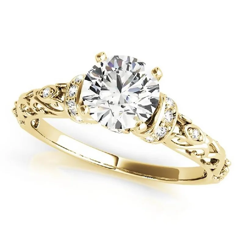 Ladies square engagement ring-Auriya 14k Gold 1/2ct Vintage Moissanite and Diamond Engagement Ring 1/8ctw