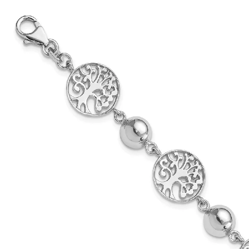 Ladies minimalist bracelet-925 Sterling Silver Rhodium-plated Round Tree and Circle Bracelet, 7" w/1in Extender