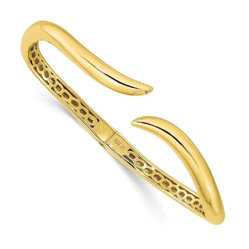 Ladies stretch bracelet-925 Sterling Silver Gold-tone Wavy Hinged Bangle Bracelet (13.91grm)