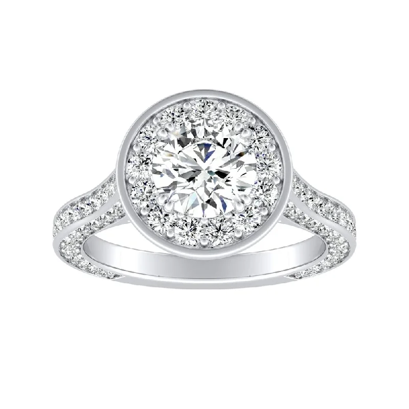 Ladies platinum engagement ring-Auriya Round 3/4ct Moissanite and 1 1/4ctw Diamond Halo Engagement Ring 14K Gold