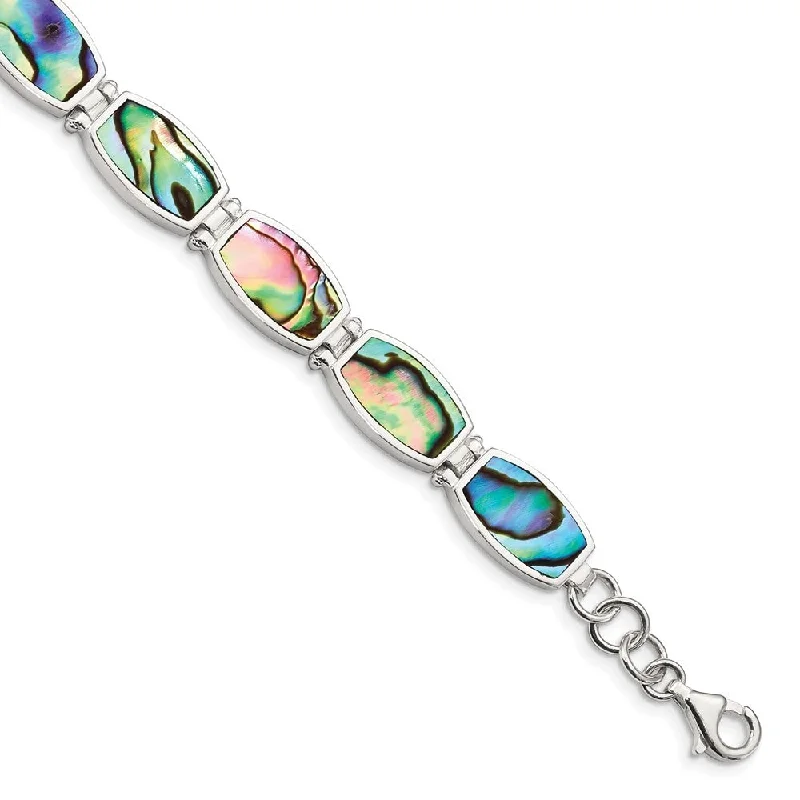 Ladies elegant bangle bracelet-925 Sterling Silver Abalone Bracelet, 7.25"