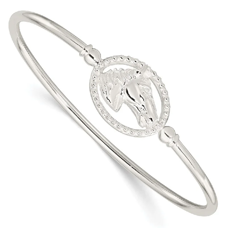 Ladies silver charm bracelet-925 Sterling Silver Horse Head Flexible Bangle Bracelet (6.35grm)