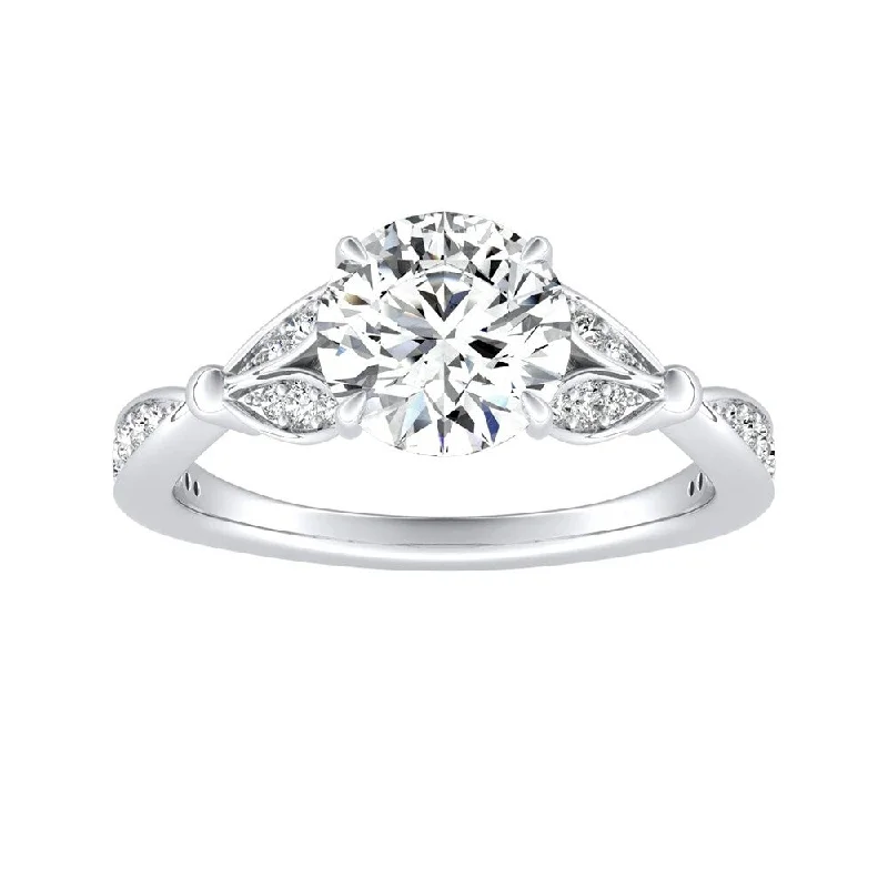 Ladies engagement ring with hidden diamonds-Auriya Vintage Floral 1 1/2ct Round Moissanite and 1/4ctw Diamond Engagement Ring 14K Gold