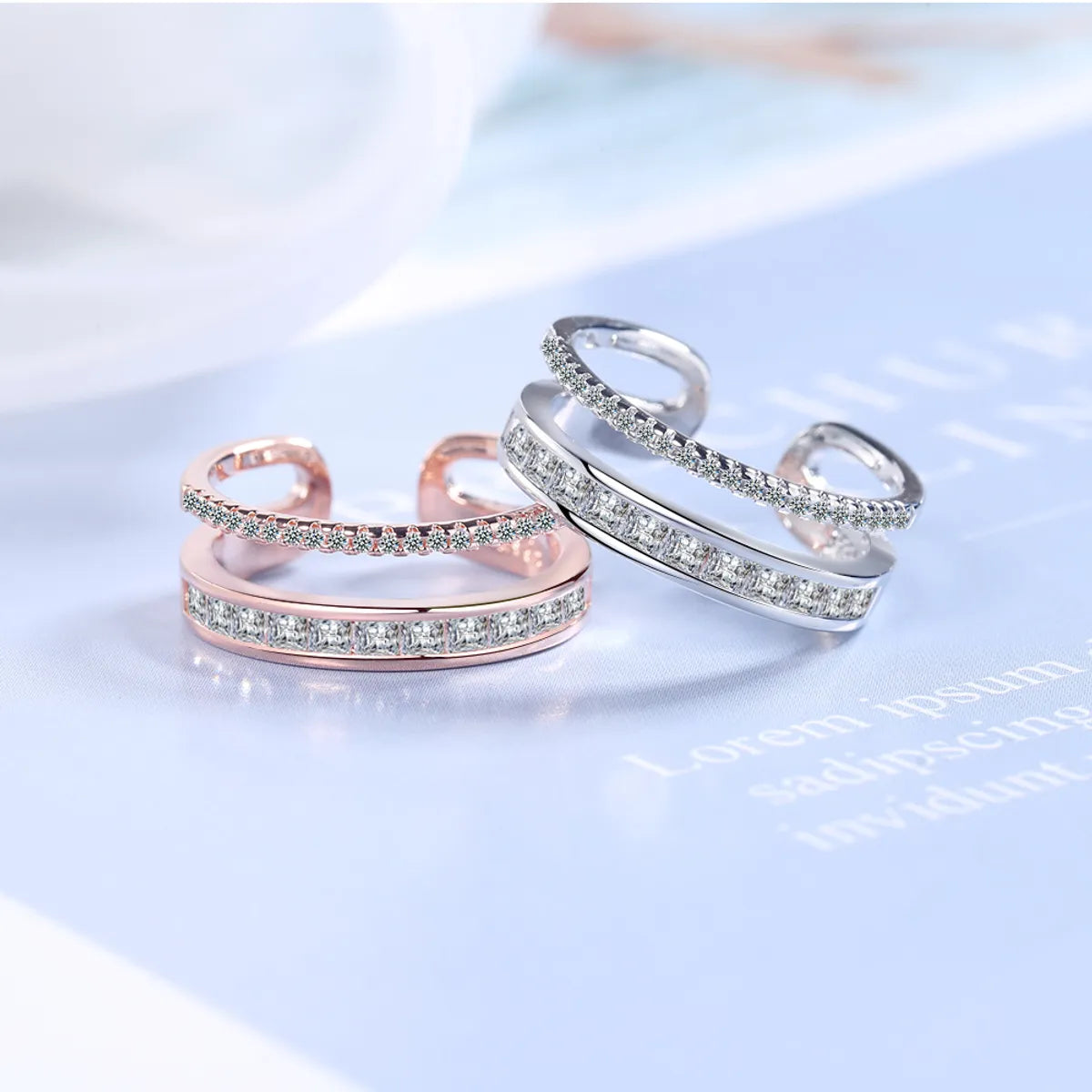 Ladies wedding ring set-Simple Style C Shape Copper Inlay Artificial Gemstones Open Rings