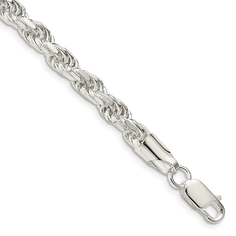 Ladies elegant bangle bracelet-925 Sterling Silver 5.75mm Diamond-cut Rope Chain Bracelet, 10"