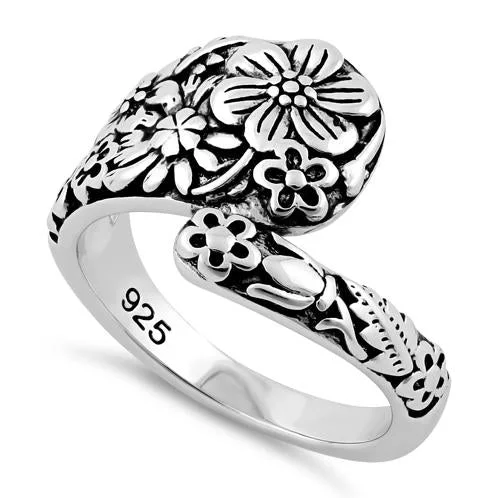 Ladies silver ring-Sterling Silver Flowers Spoon Ring