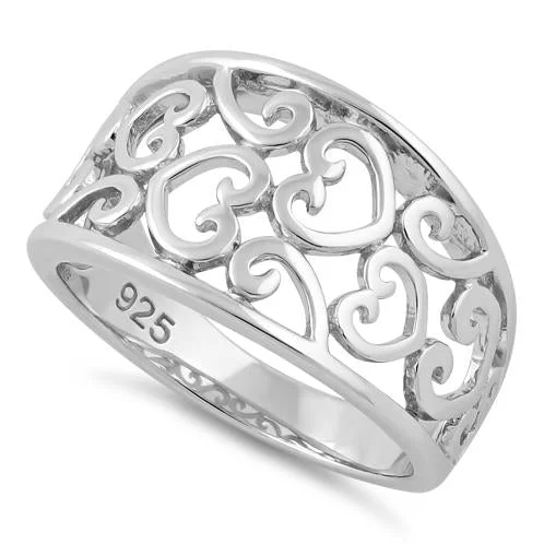 Ladies silver band ring-Sterling Silver Multiple Hearts Ring