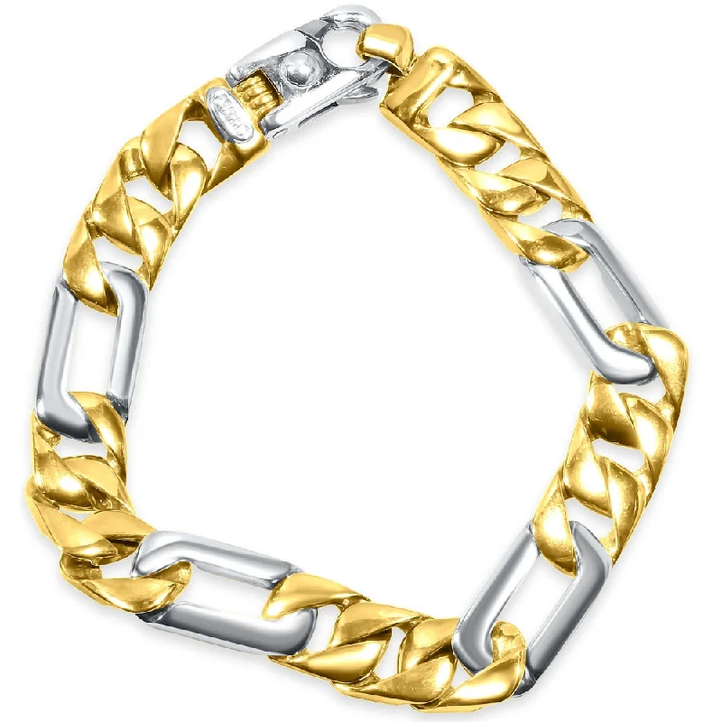 Ladies silver and gold bracelet-Men's Figaro Link 14k Gold (50gram) or Platinum (80gram) 11mm Bracelet 8.5"