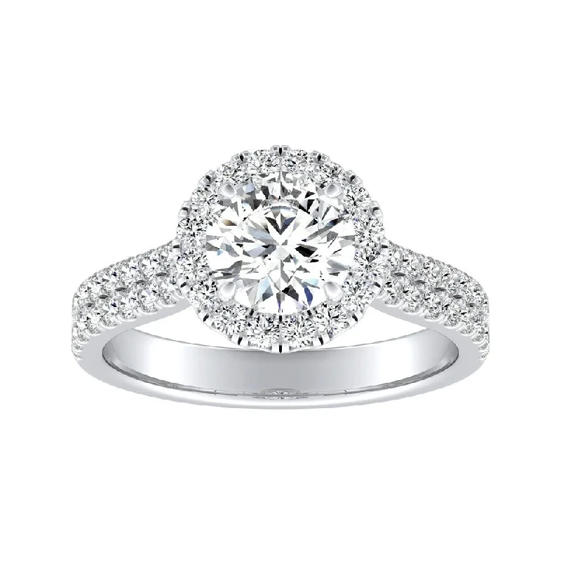 Ladies oval engagement ring-Auriya 14k Gold 3ct Round Moissanite Halo Diamond Engagement Ring 1/2ctw