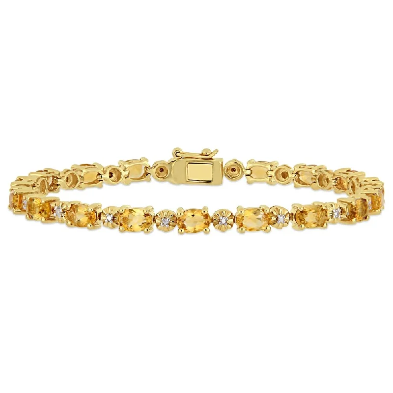 Ladies anniversary bracelet-Miadora Yellow Plated Sterling Silver Citrine and Diamond Tennis Bracelet